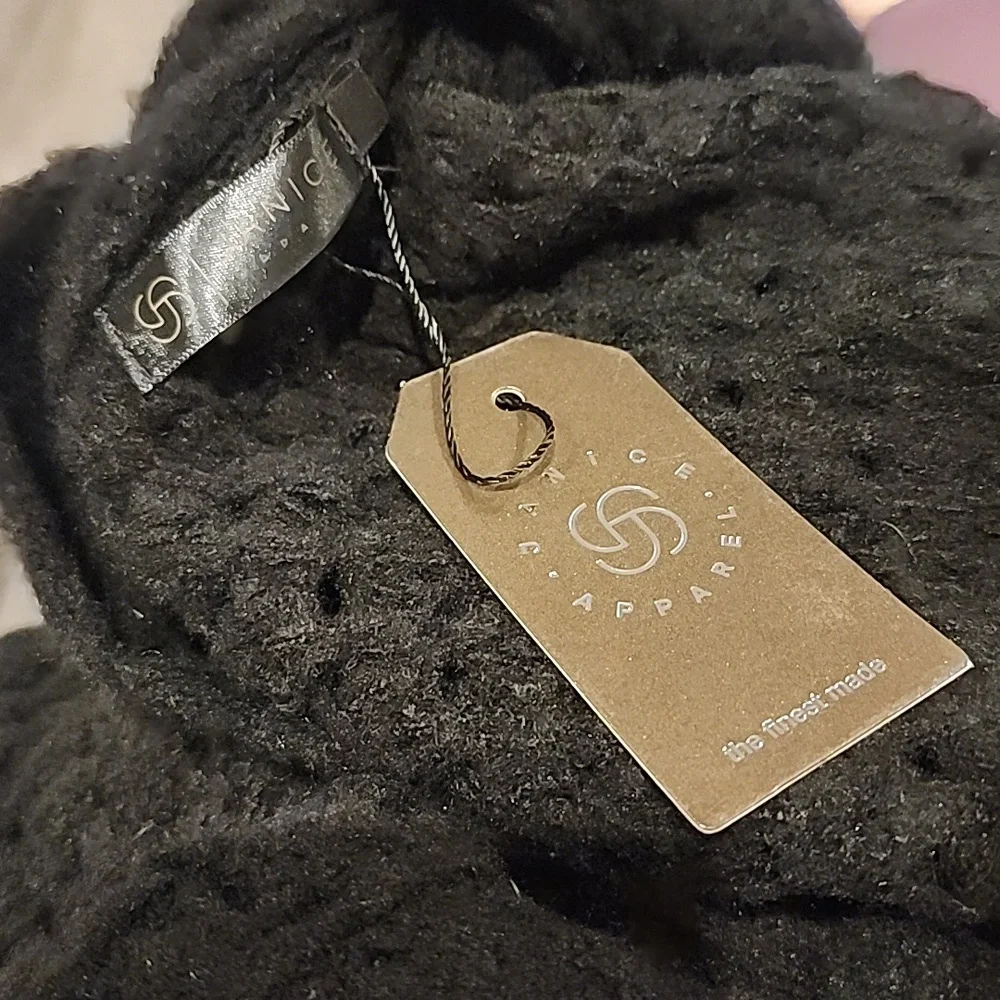 NEW! Janice Apparel Chunky Open Knit Pocket Front Cardigan Black One Size